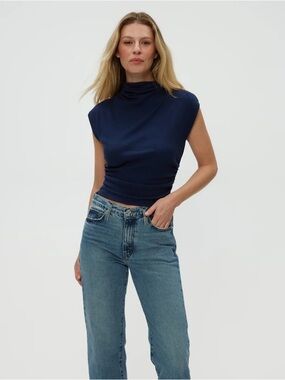 Michael Stars Navy Sleeveless Mock Neck Tank